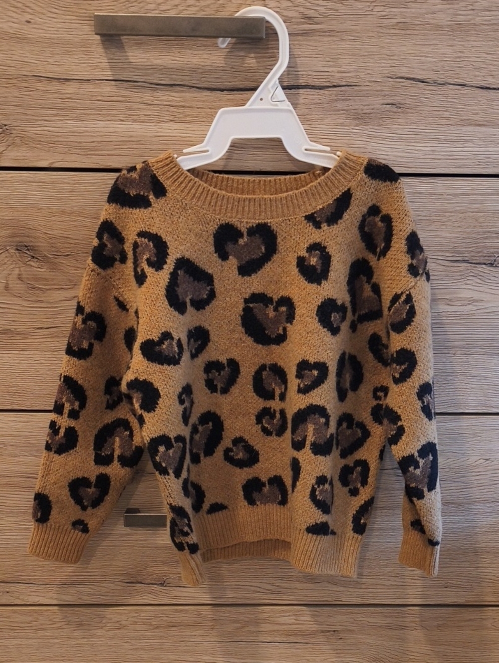 Jumping Beans Cozy Leopard Heart Crewneck Sweater - Tan/Black